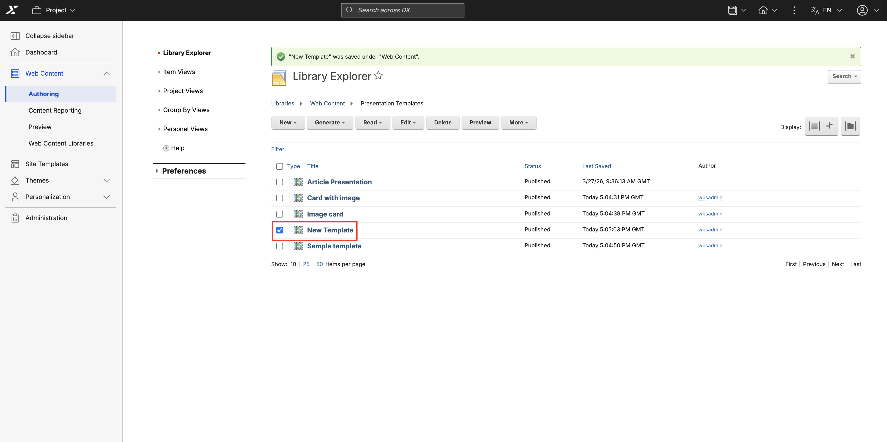HCL WCM Authoring - Select a Presentation Template
